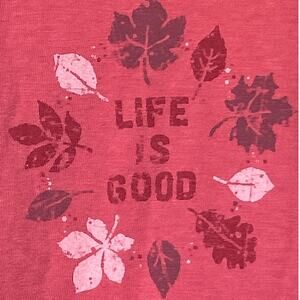 Life is Good T Shirt Large Pink Fall Leaves Classic Fit Long Sleeve